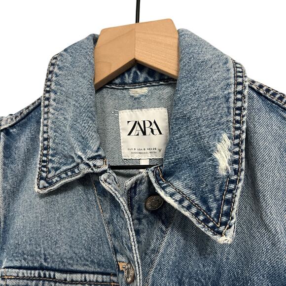 Zara Denim Short Jumpsuit Women's Small Blue Distressed Festival - Picture 11 of 12